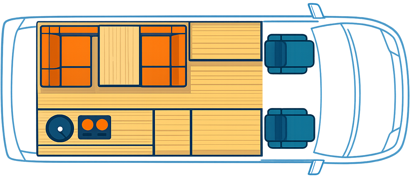 Top-down floor plan: dinette convertible