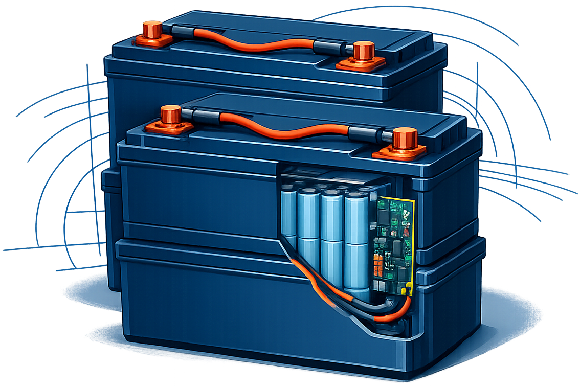 Illustration of a LiFePO4 lithium battery bank with a BMS