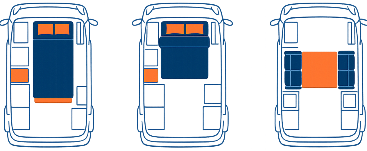 Three van bed layouts