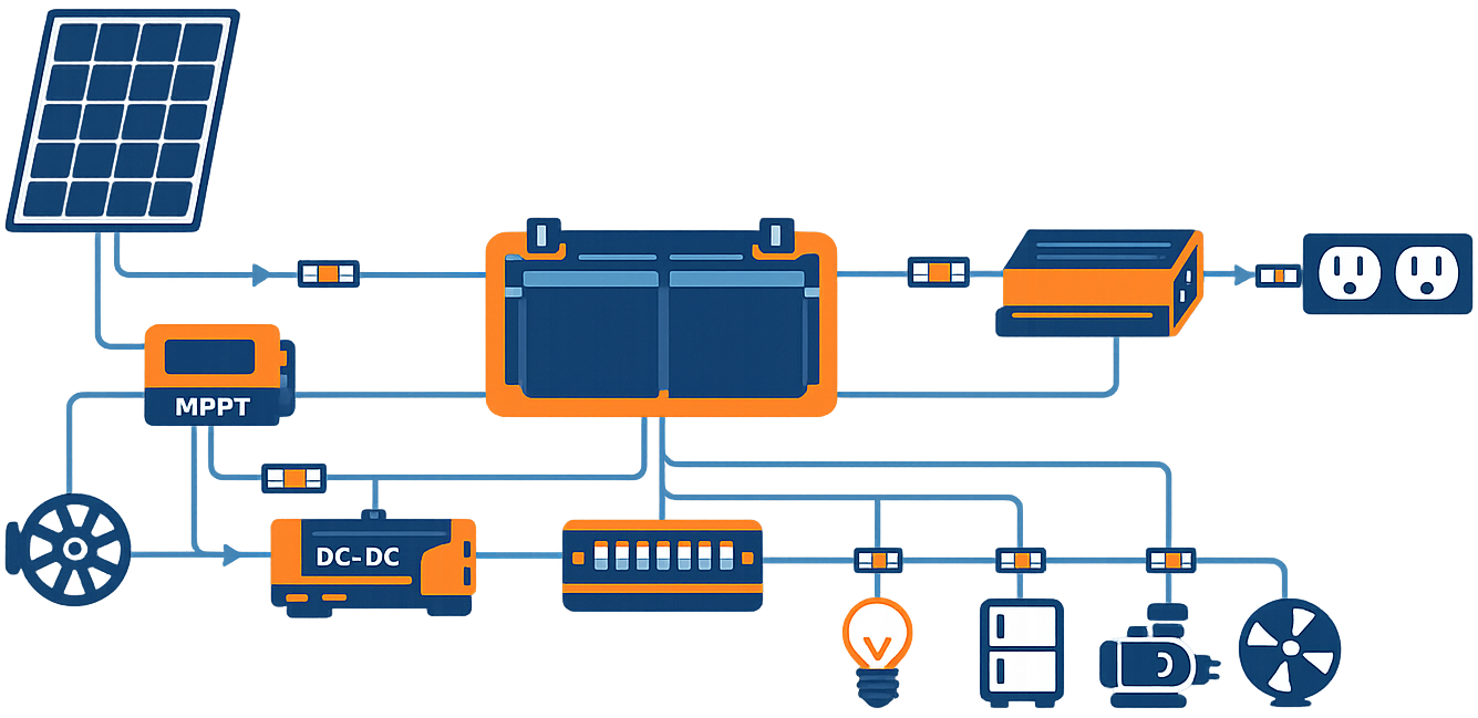 How a van electrical system connects