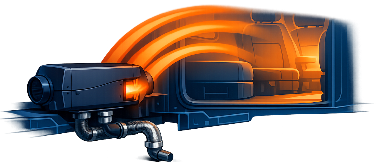 Illustration of a diesel air heater with vented exhaust