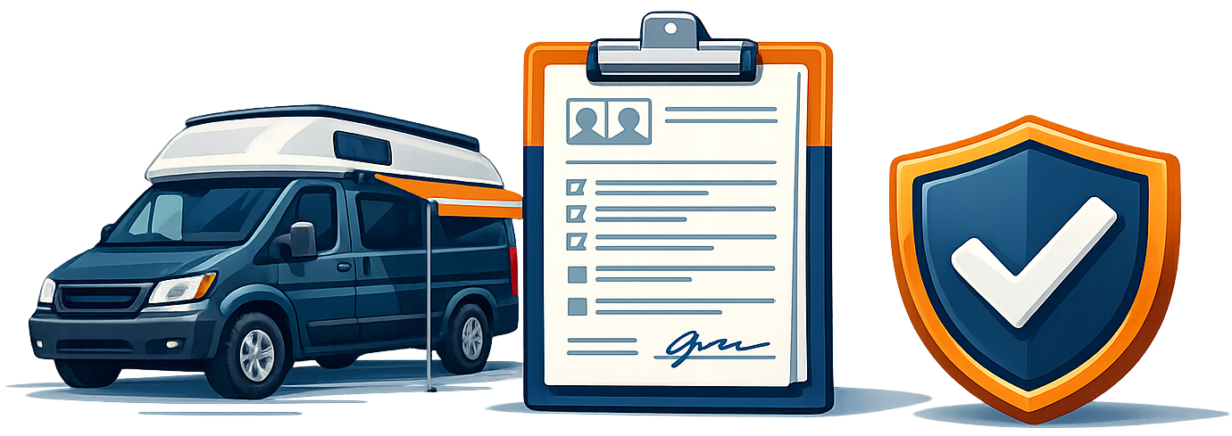 Illustration of van insurance and registration documents