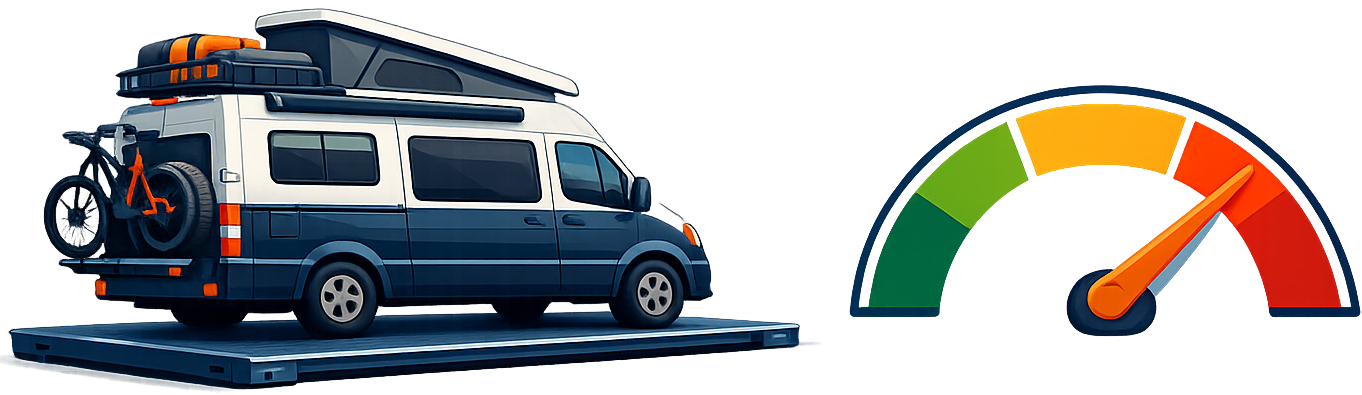 Illustration of a loaded van on a scale showing payload