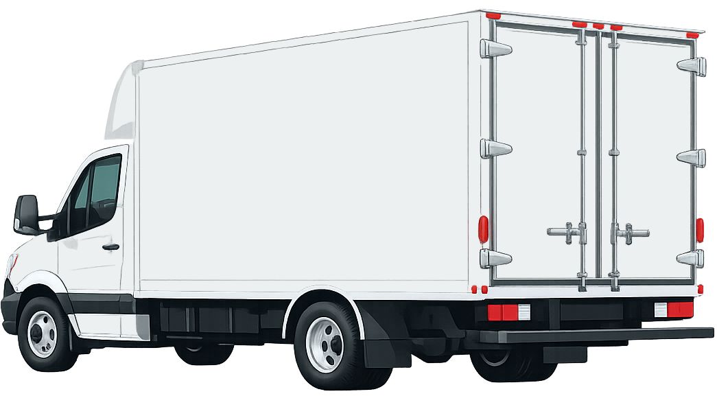 Box truck, rear three-quarter view